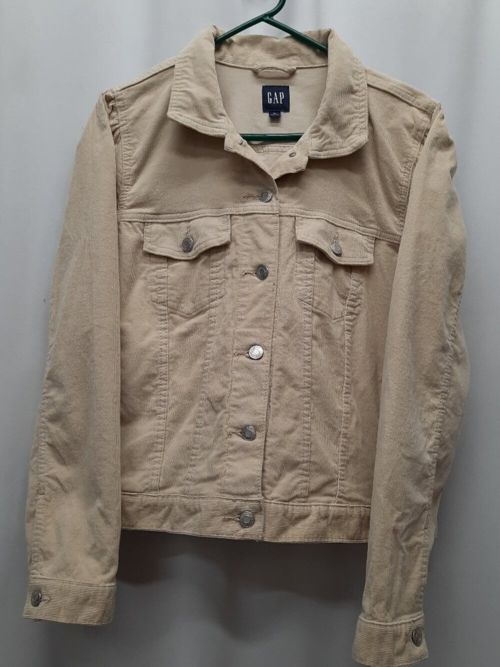 GAP Womens XL Corduroy Trucker Jacket Tan Button Up Cotton Casual Fall Beige Mom